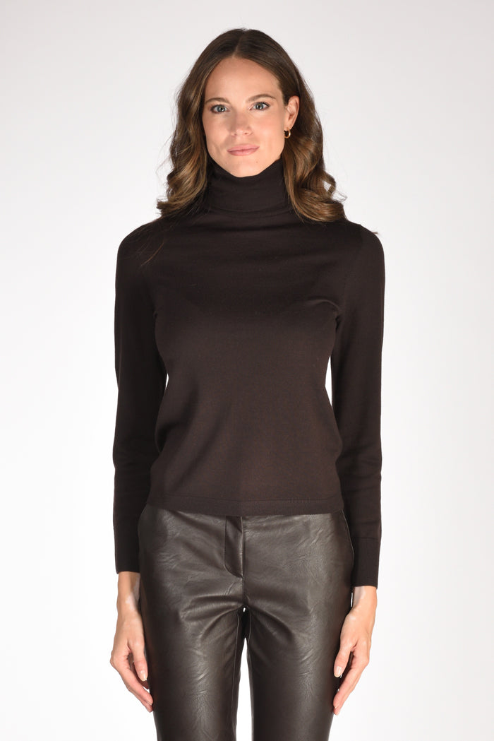 Allude Maglia Collo Alto Marrone Donna - 2