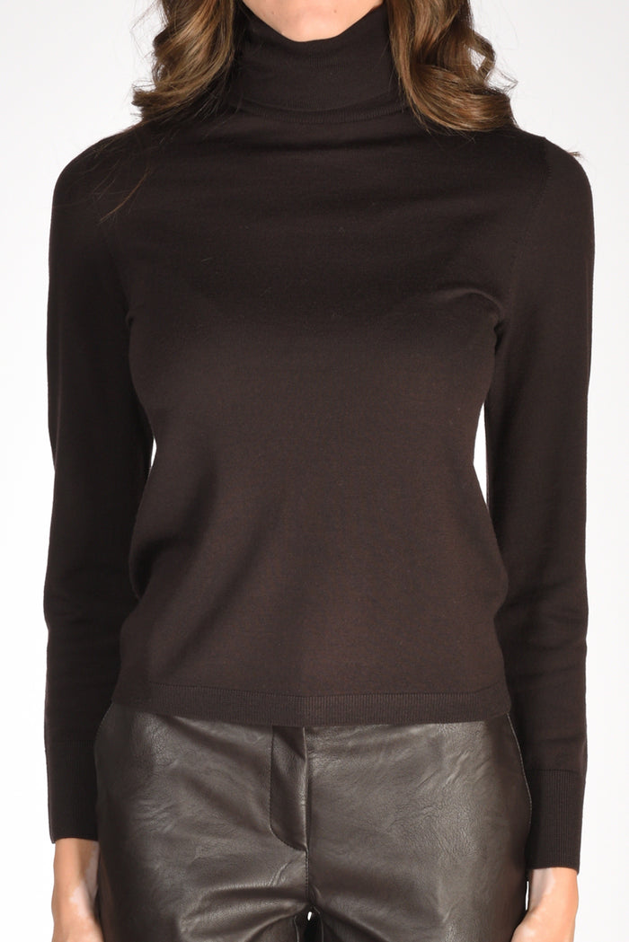Allude Maglia Collo Alto Marrone Donna - 3