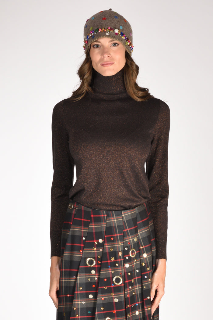 Allude Maglia Collo Alto Marrone Donna - 2