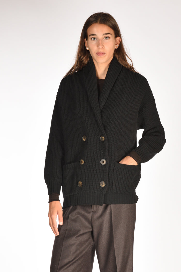 Base Milano Maglia Cardigan Nero Donna - 1