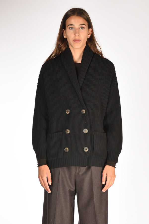 Base Milano Maglia Cardigan Nero Donna-2