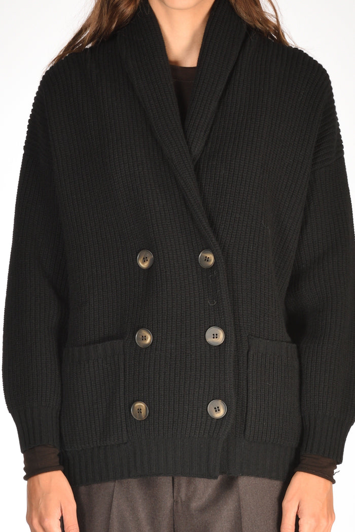 Base Milano Maglia Cardigan Nero Donna - 3