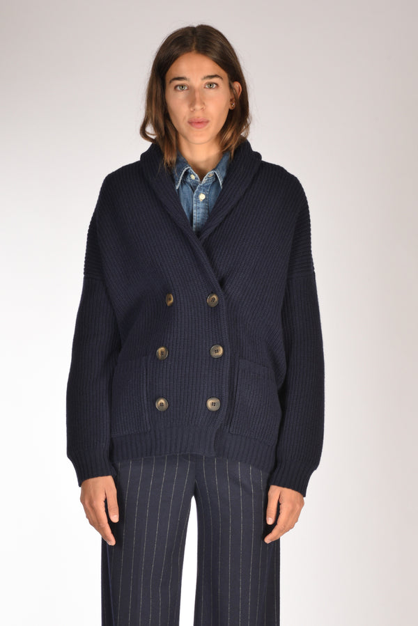 Base Milano Maglia Cardigan Blu Donna-2