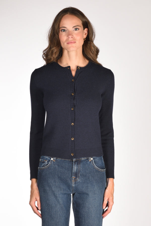 Base Milano Maglia Cardigan Blu Donna-2