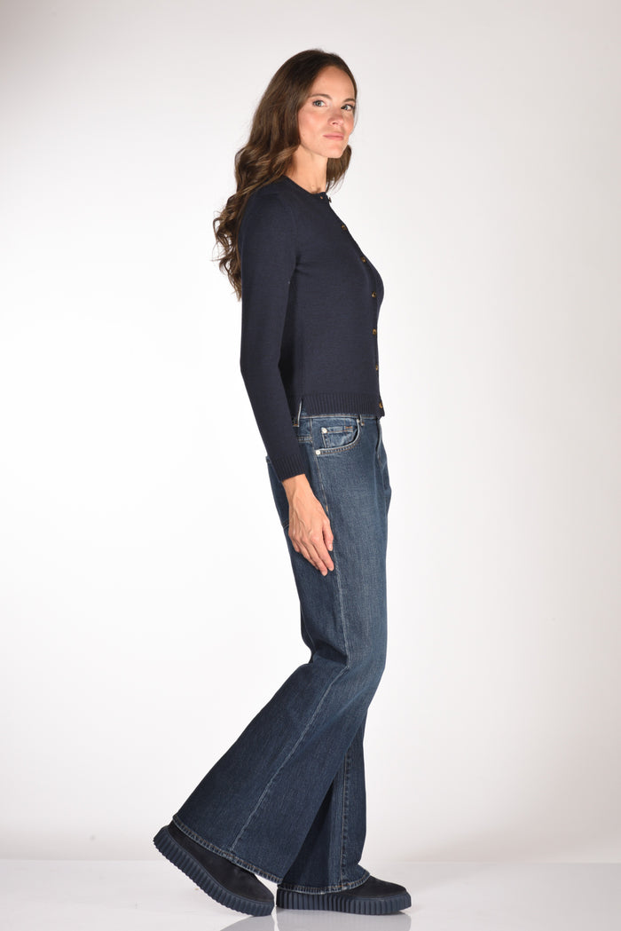 Base Milano Maglia Cardigan Blu Donna - 4