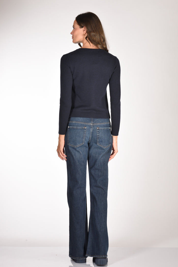 Base Milano Maglia Cardigan Blu Donna - 5