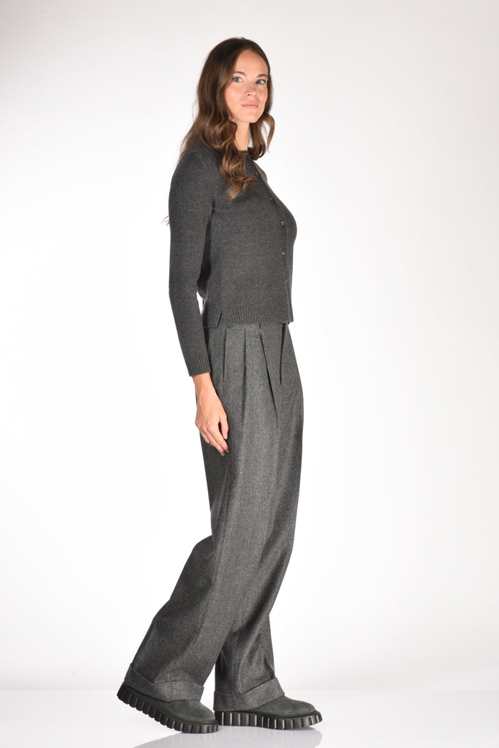 Base Milano Maglia Cardigan Grigio Scuro Donna - 4