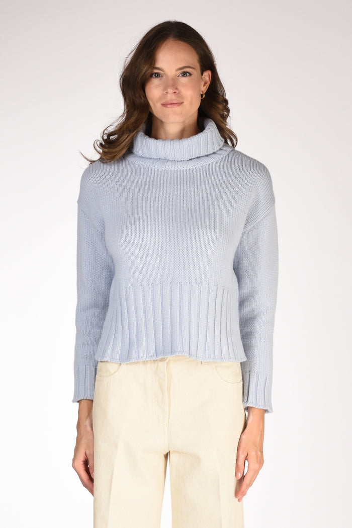 Base Milano Maglia Collo Alto Azzurro Donna - 2