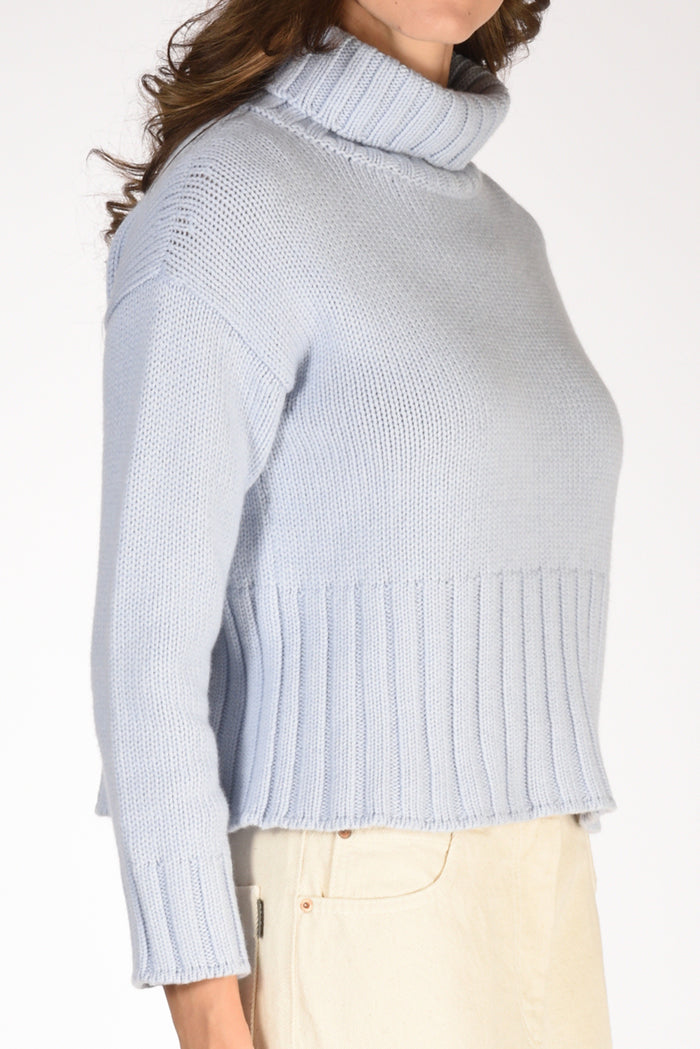 Base Milano Maglia Collo Alto Azzurro Donna - 3