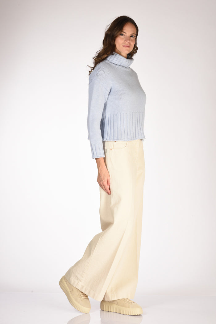 Base Milano Maglia Collo Alto Azzurro Donna - 4