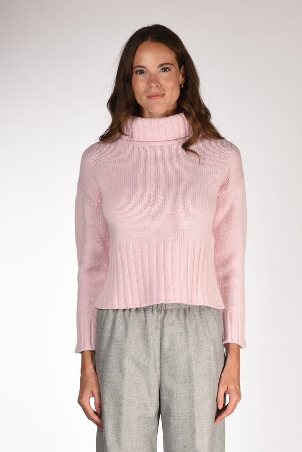 Base Milano Maglia Collo Alto Rosa Donna-2