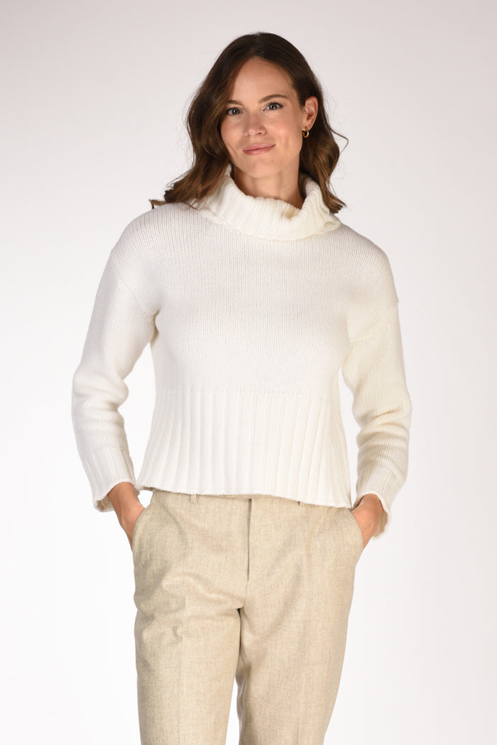 Base Milano Maglia Collo Alto Bianco Donna - 1