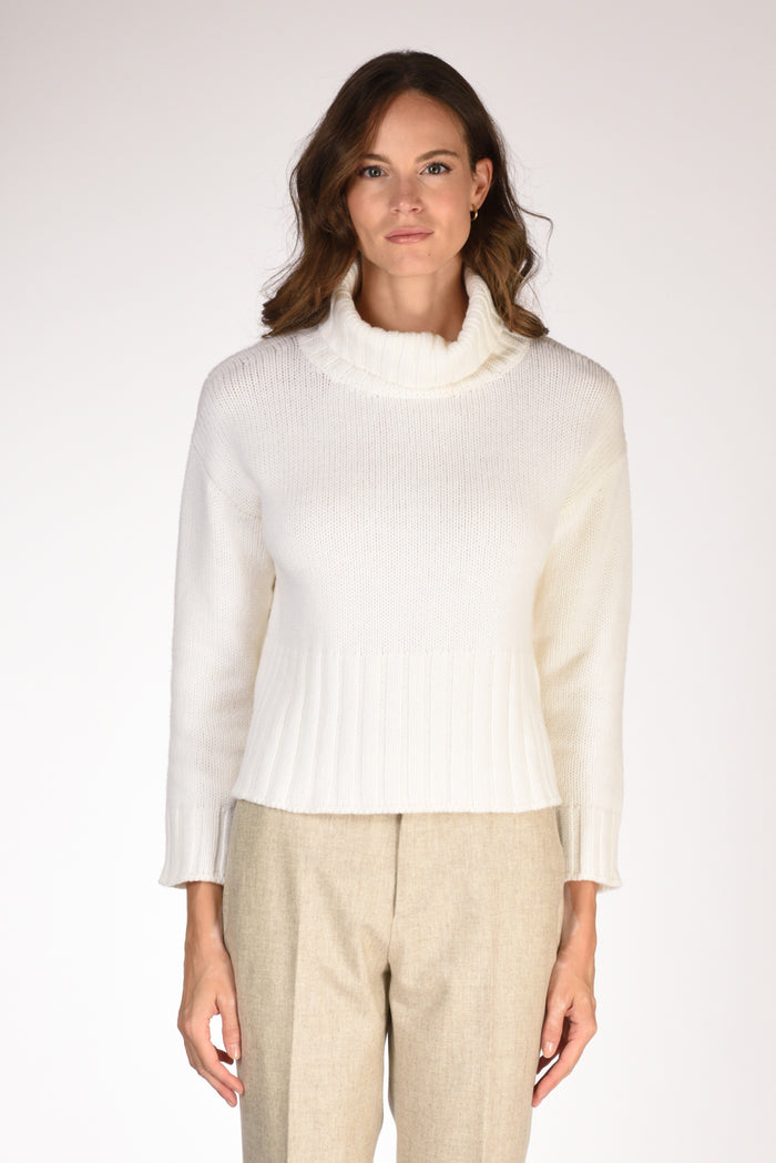 Base Milano Maglia Collo Alto Bianco Donna - 2