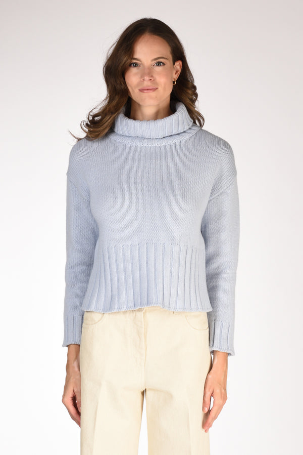 Base Milano Maglia Collo Alto Azzurro Donna-2