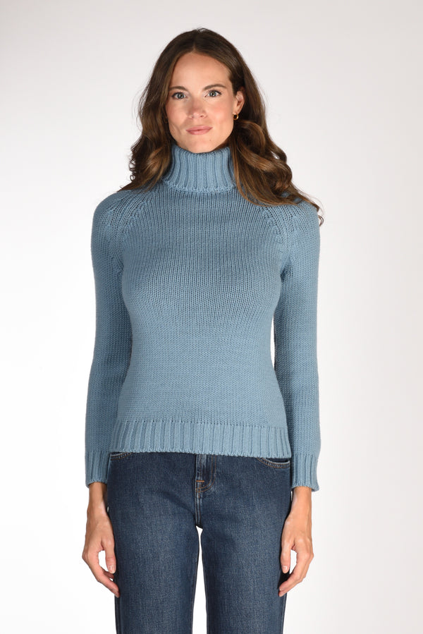 Base Milano Maglia Collo Alto Azzurro Donna-2
