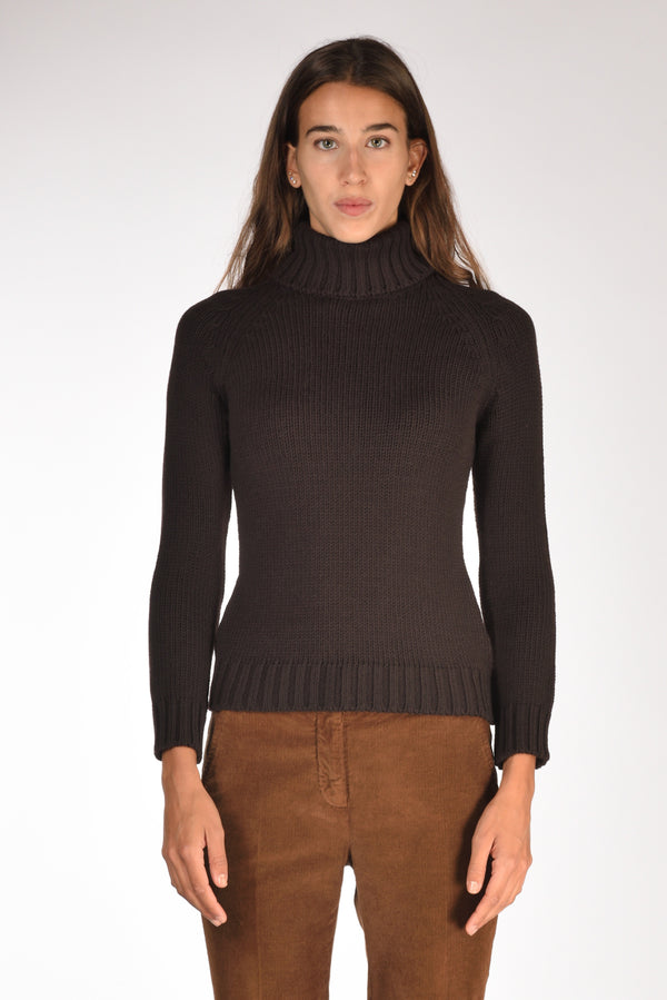 Base Milano Maglia Collo Alto Marrone Donna-2