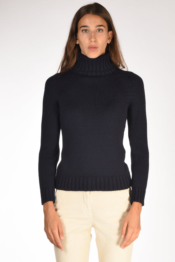 Base Milano Maglia Collo Alto Blu Donna-2