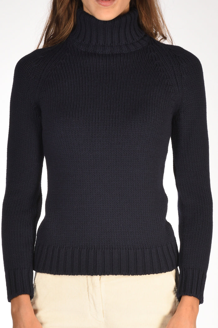 Base Milano Maglia Collo Alto Blu Donna - 3