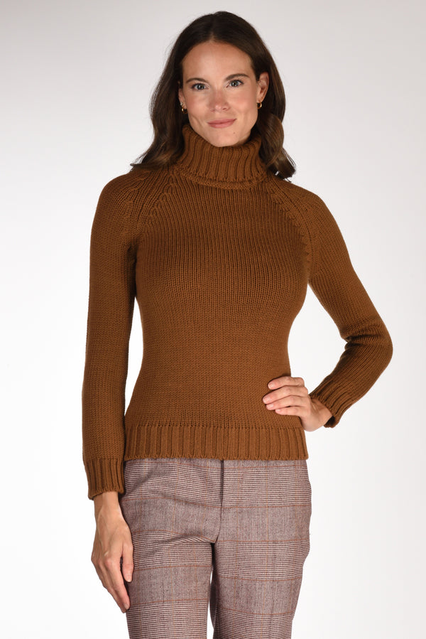 Base Milano Maglia Collo Alto Beige Cammello Donna