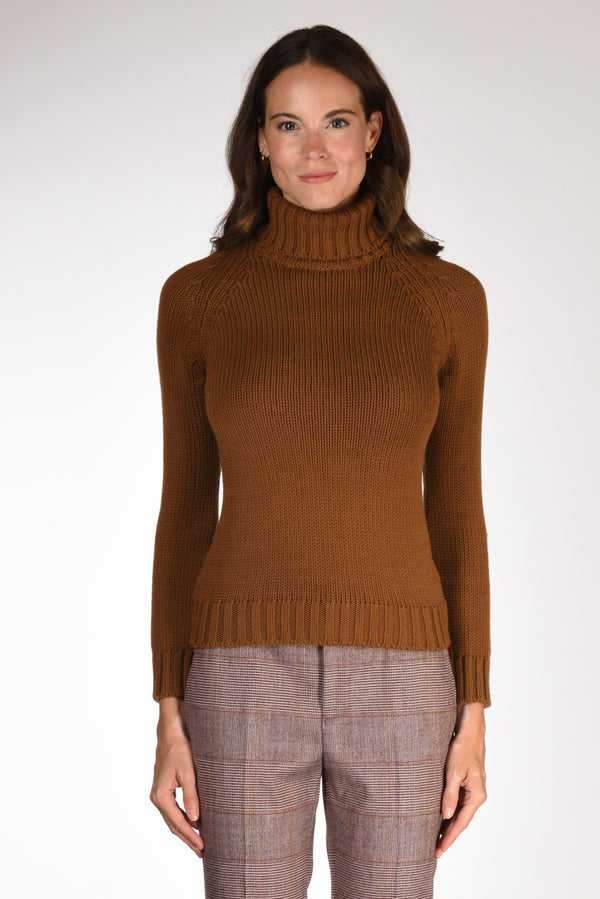 Base Milano Maglia Collo Alto Beige Cammello Donna-2