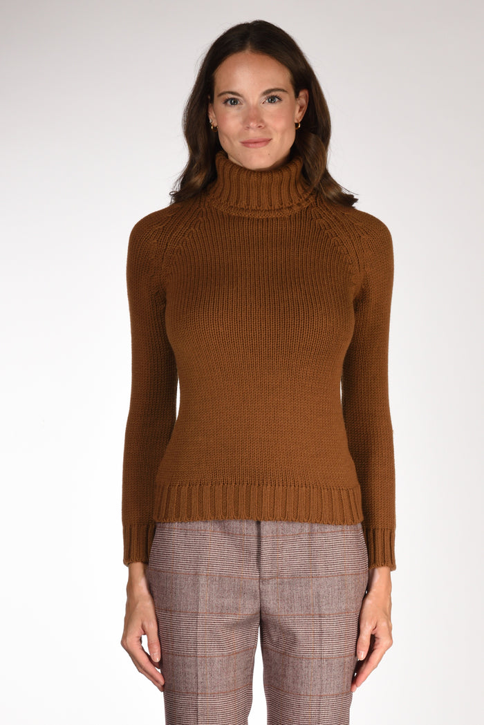 Base Milano Maglia Collo Alto Beige Cammello Donna - 2