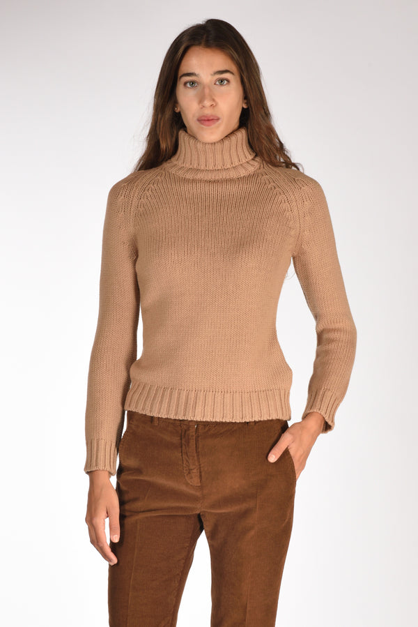 Base Milano Maglia Collo Alto Beige Donna