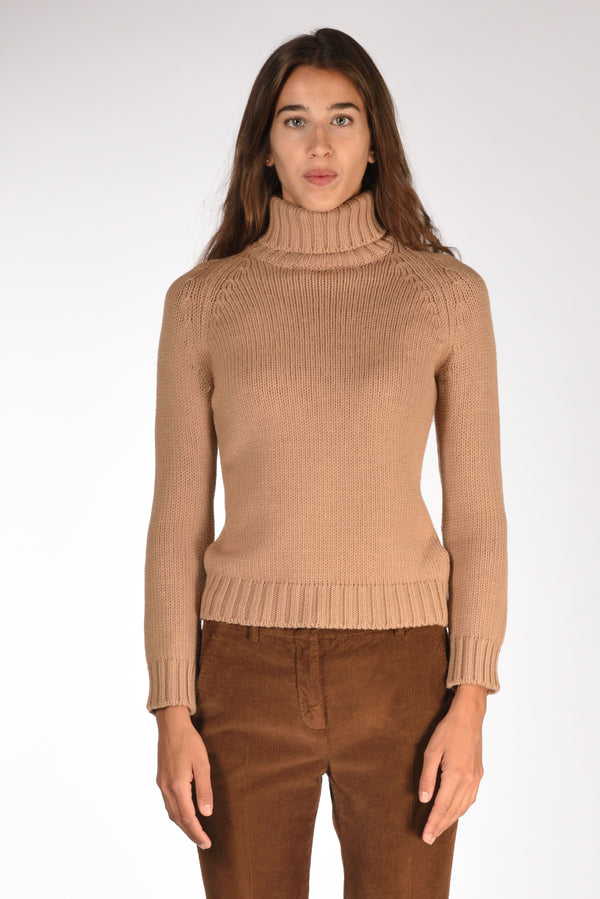 Base Milano Maglia Collo Alto Beige Donna-2