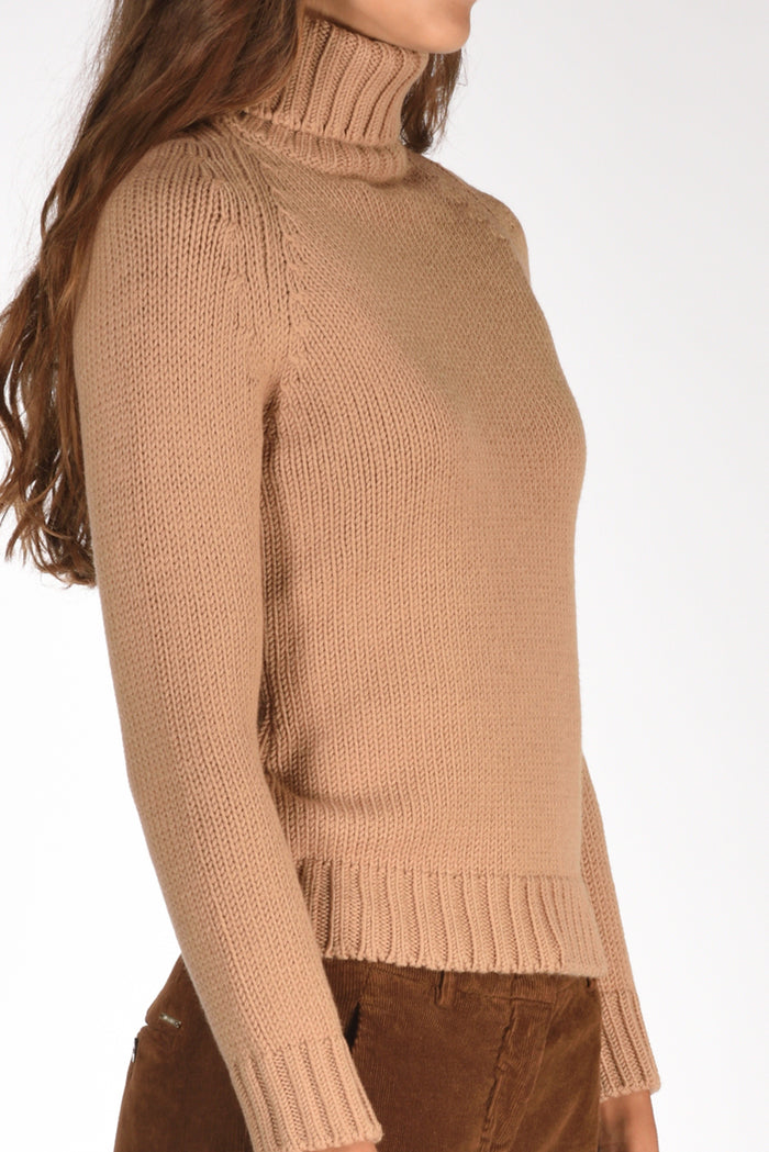 Base Milano Maglia Collo Alto Beige Donna - 3