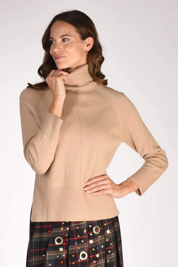 Anne Claire Maglia Collo Alto Beige Donna