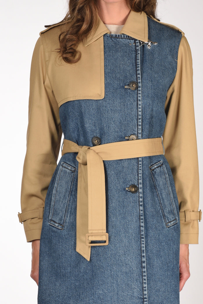 Fay Trench Bitessuto Blu/beige Donna - 3
