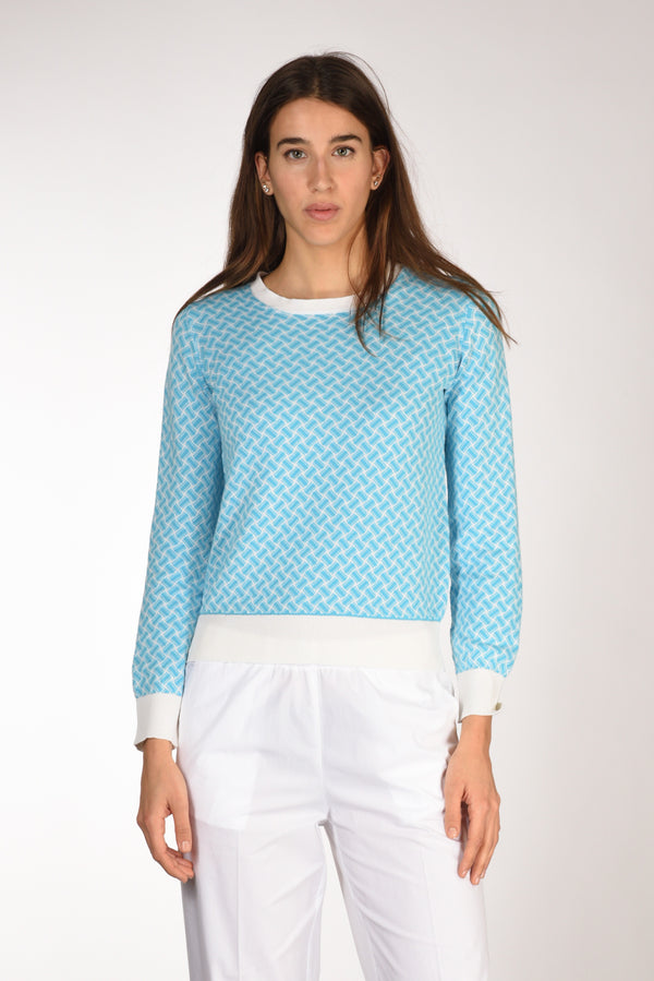 Drumohr Maglia Biscottino Azzurro/bianco Donna