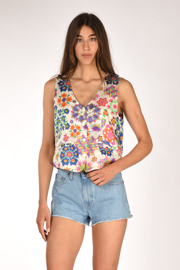 Me 369 Gilet Stampa Bianco/multicolor Donna