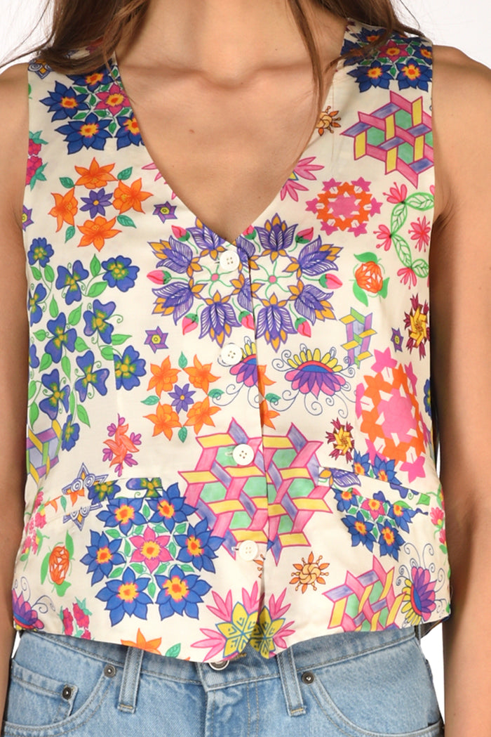 Me 369 Gilet Stampa Bianco/multicolor Donna - 3
