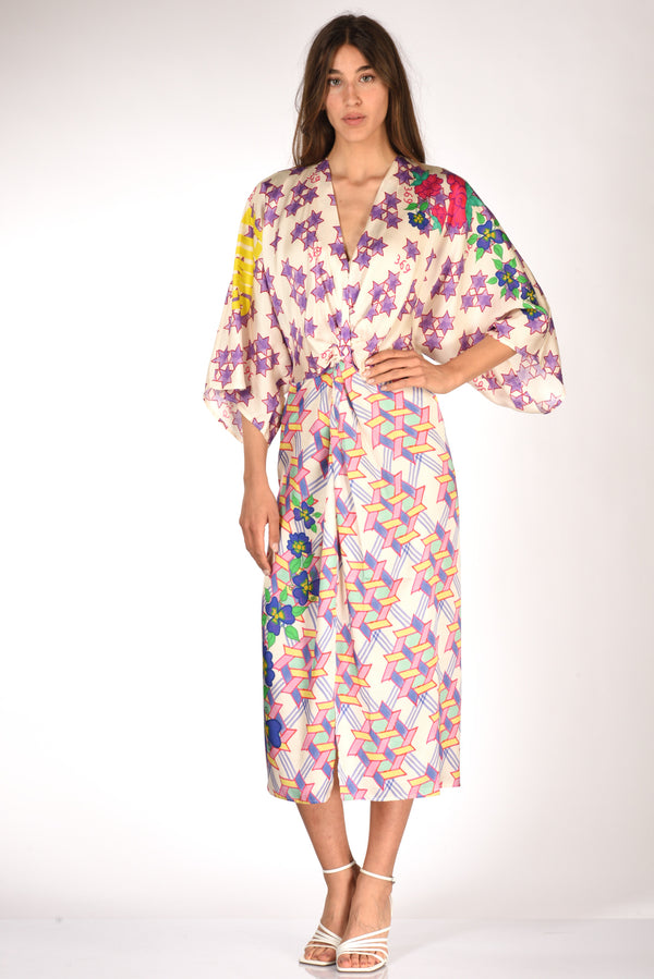 Me 369 Abito Stampa Bianco/multicolor Donna