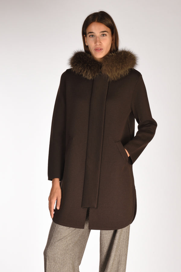 Ella Lago Di Como Cappotto Con Pelo Marrone Donna