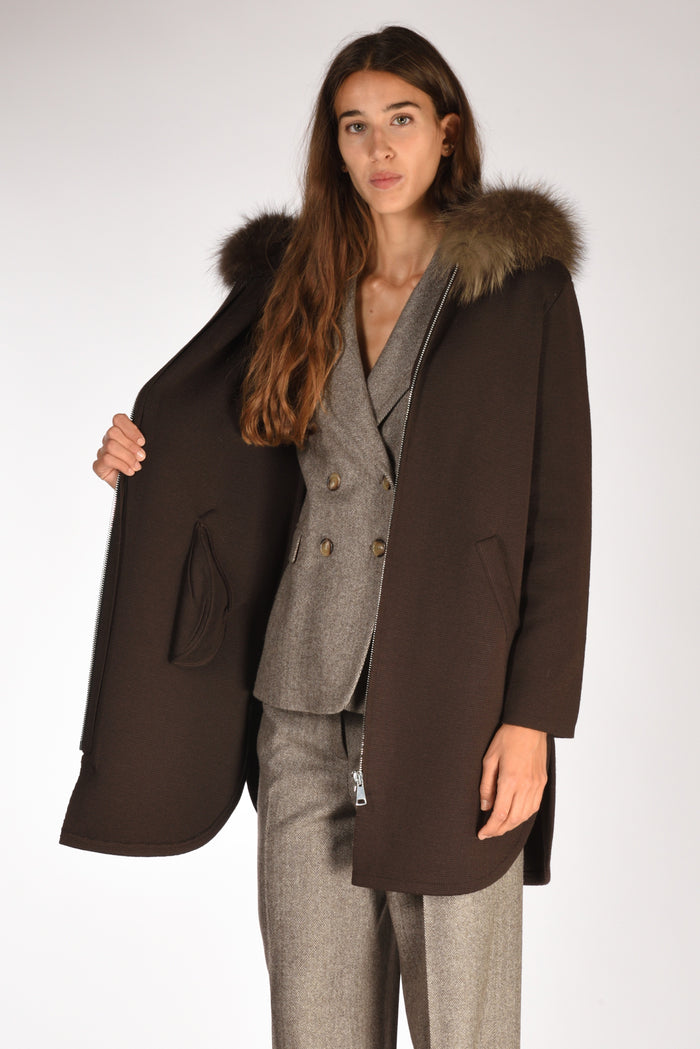 Ella Lago Di Como Cappotto Con Pelo Marrone Donna - 6