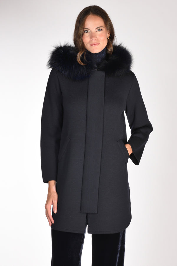 Ella Lago Di Como Cappotto Con Pelo Blu Donna