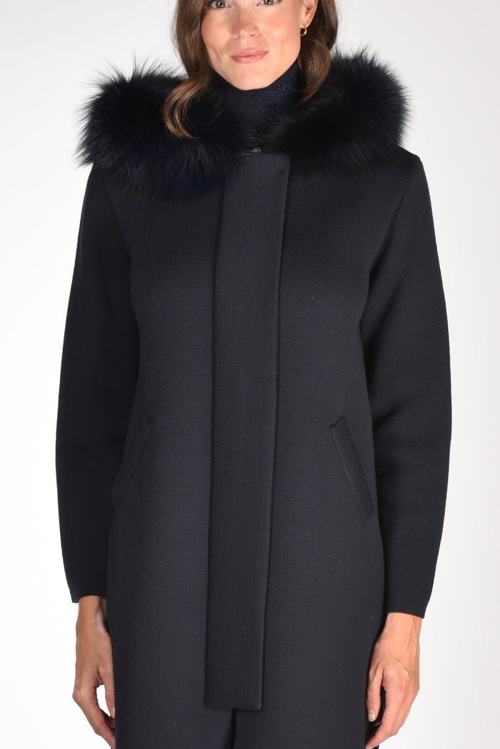 Ella Lago Di Como Cappotto Con Pelo Blu Donna - 3