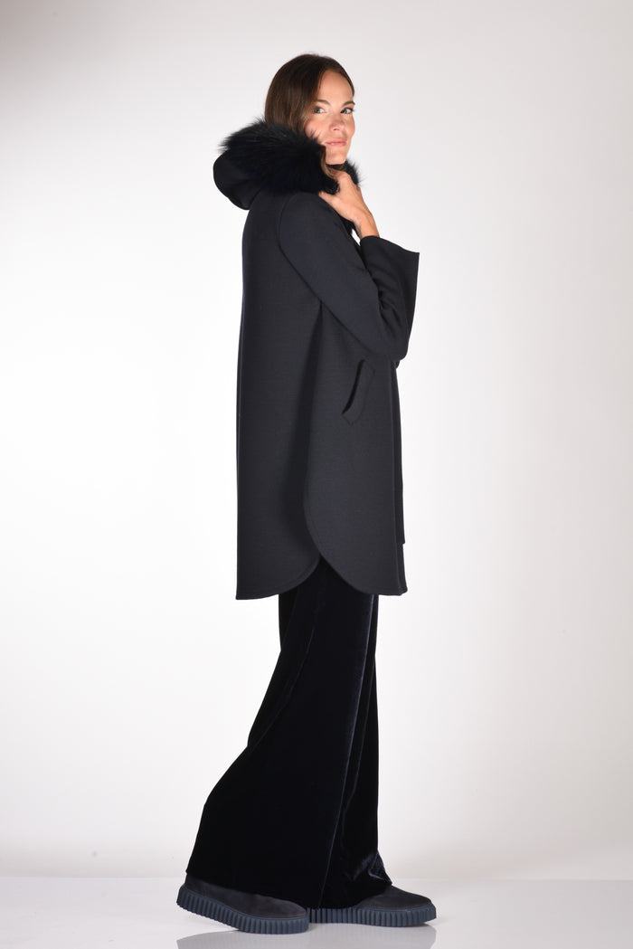 Ella Lago Di Como Cappotto Con Pelo Blu Donna - 4
