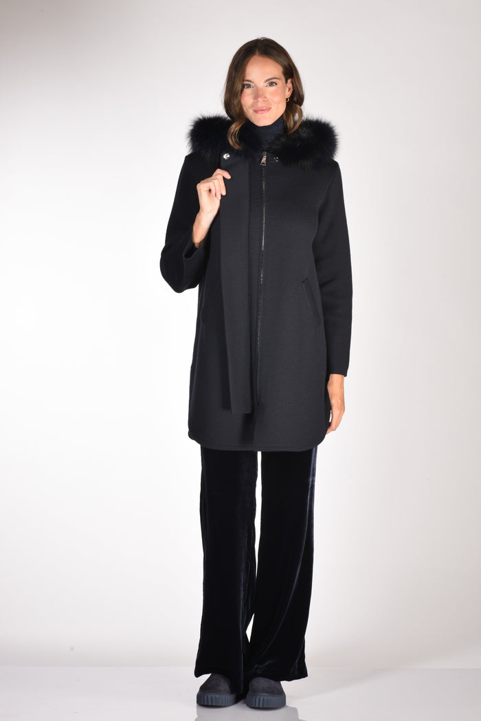 Ella Lago Di Como Cappotto Con Pelo Blu Donna - 6