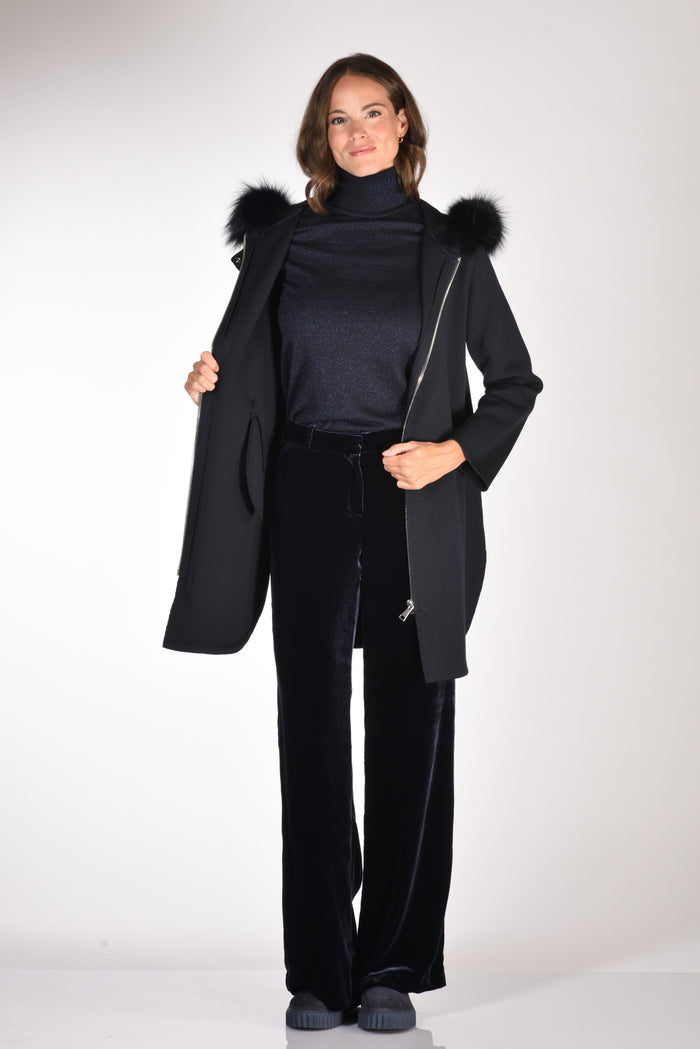 Ella Lago Di Como Cappotto Con Pelo Blu Donna - 7