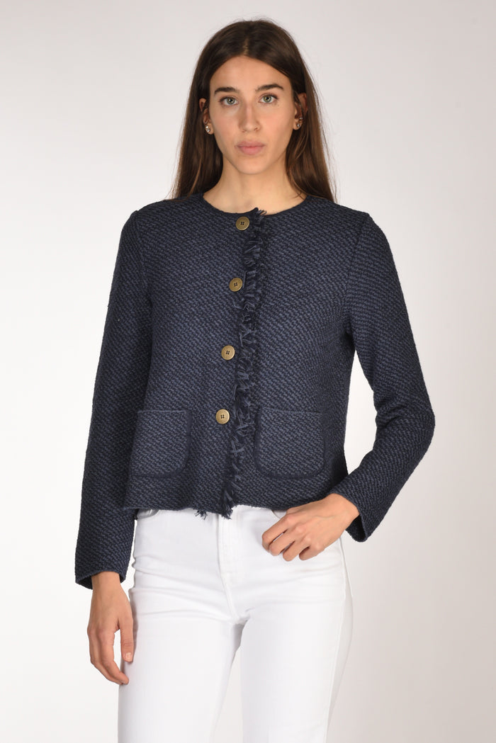 Base Milano Giacca Maglia Blu Donna - 1