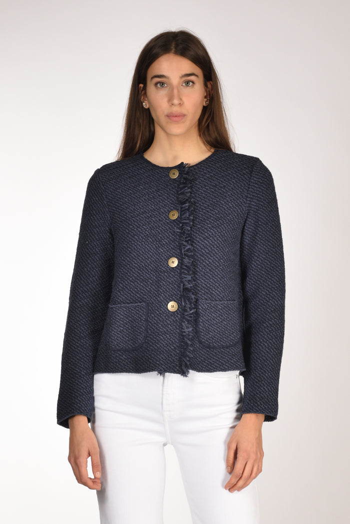 Base Milano Giacca Maglia Blu Donna - 2