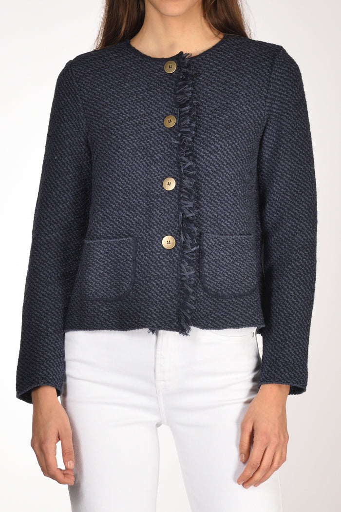 Base Milano Giacca Maglia Blu Donna - 3