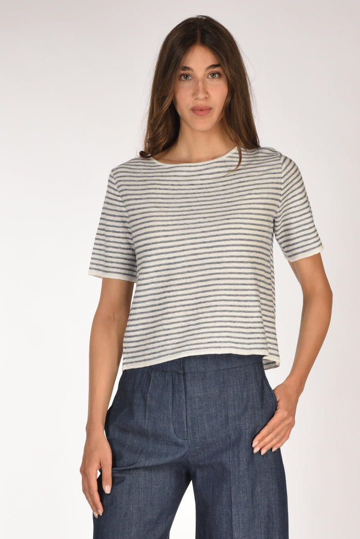 Base Milano Maglia Rigata Bianco/blu Chiaro Donna - 1