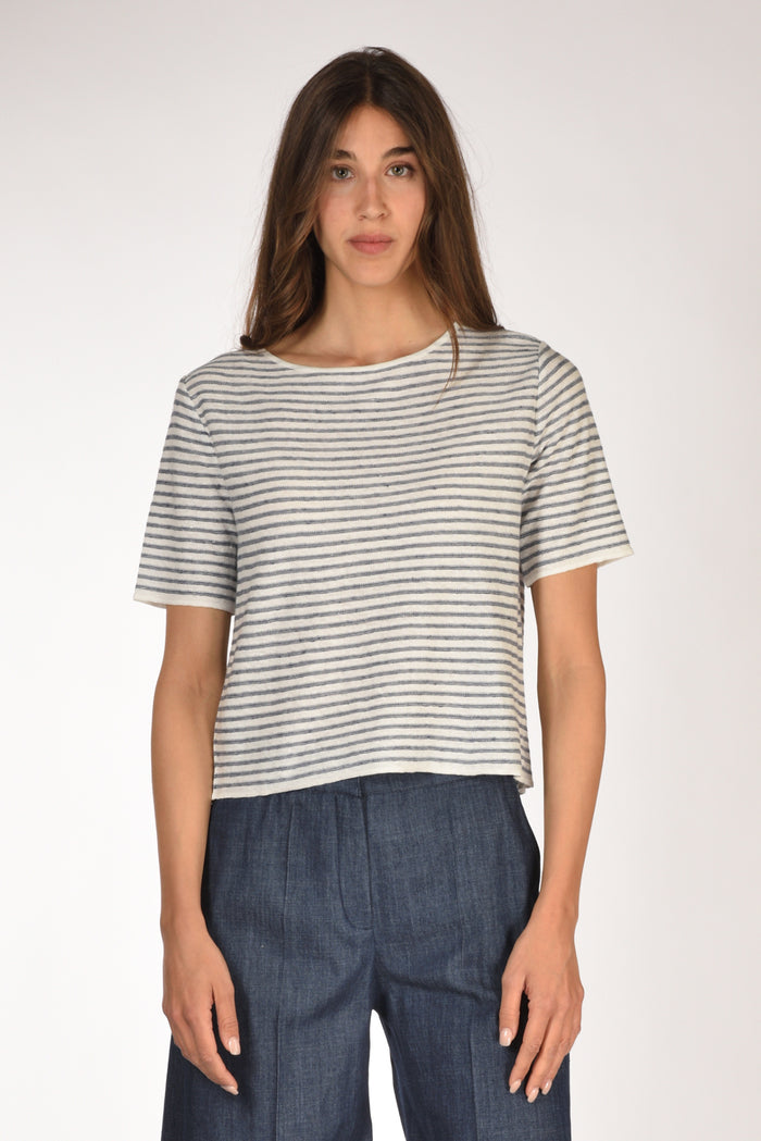Base Milano Maglia Rigata Bianco/blu Chiaro Donna - 2