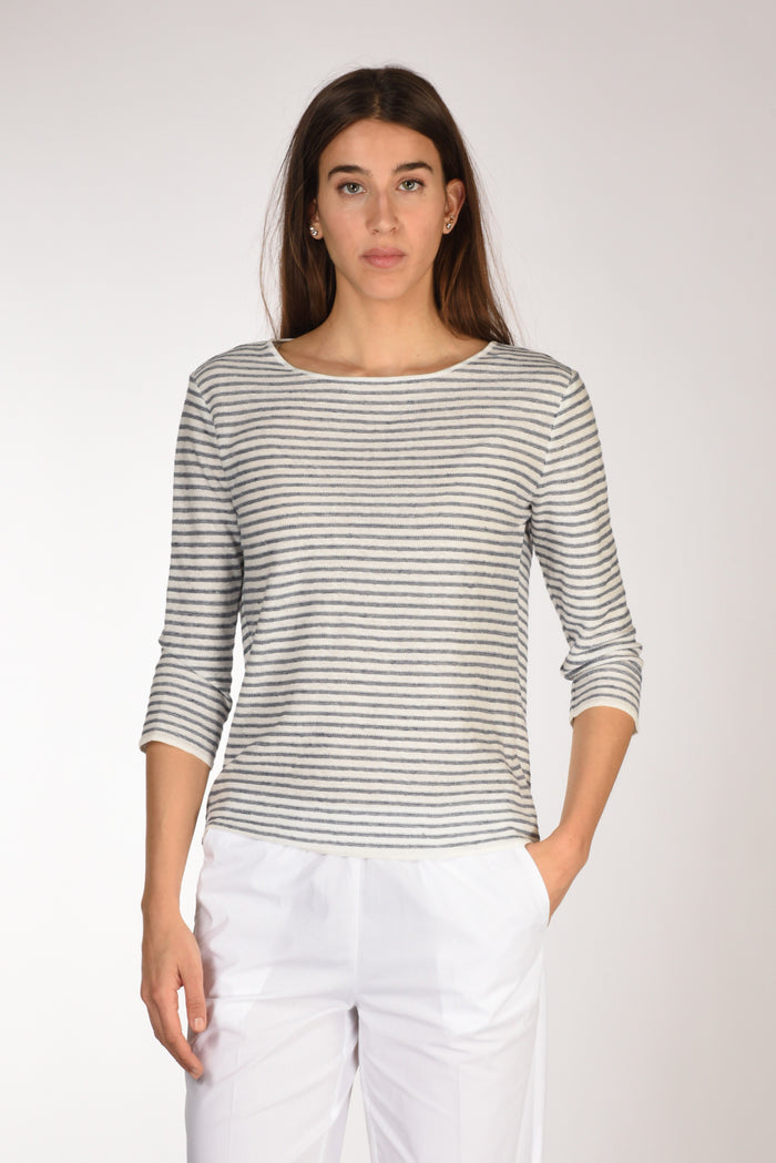 Base Milano Maglia Rigata Bianco/blu Chiaro Donna - 1