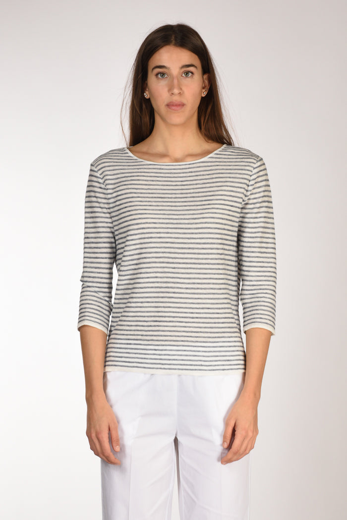 Base Milano Maglia Rigata Bianco/blu Chiaro Donna - 2