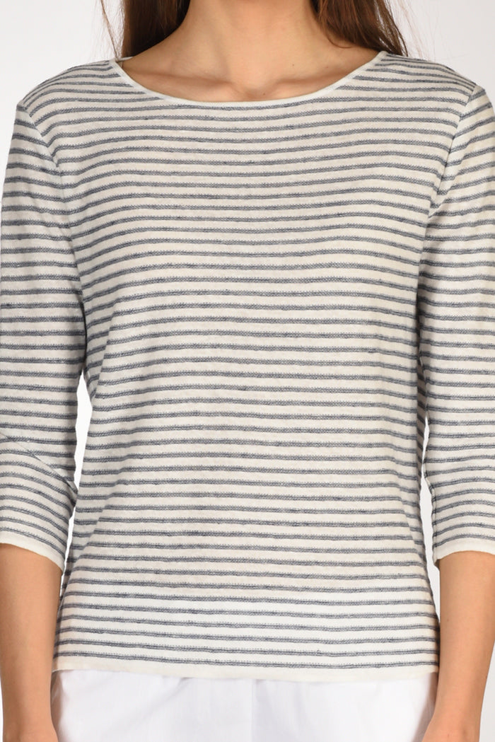 Base Milano Maglia Rigata Bianco/blu Chiaro Donna - 3