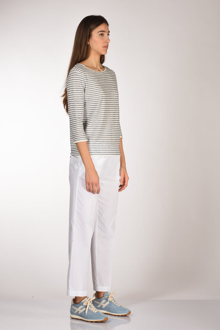 Base Milano Maglia Rigata Bianco/blu Chiaro Donna - 4